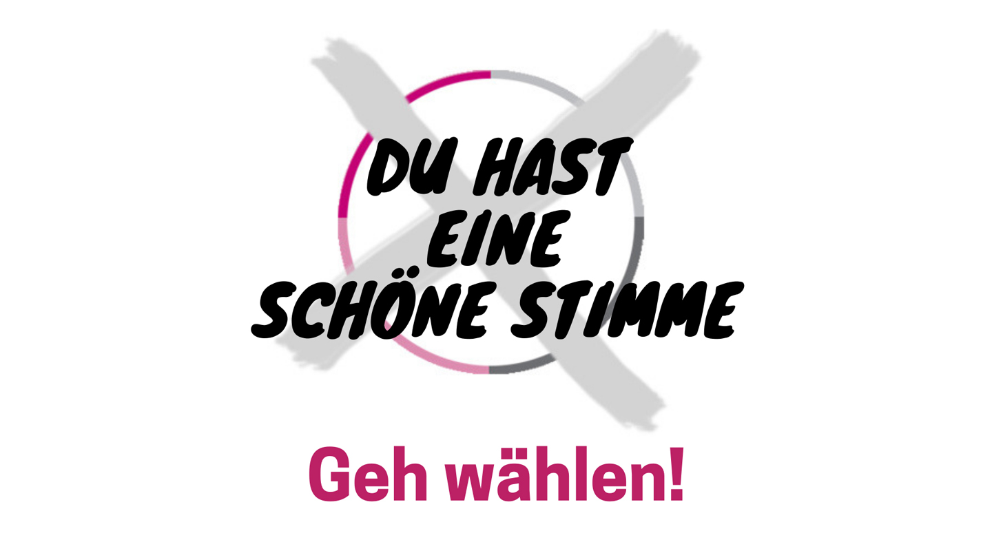 Text "Du hast eine schöne Stimme, geh wählen"